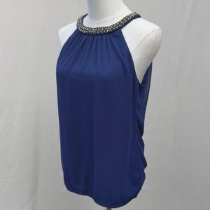 Express NWT Royal Blue Embellished Halter Top / Beaded Rhinestone Neck Sz Small